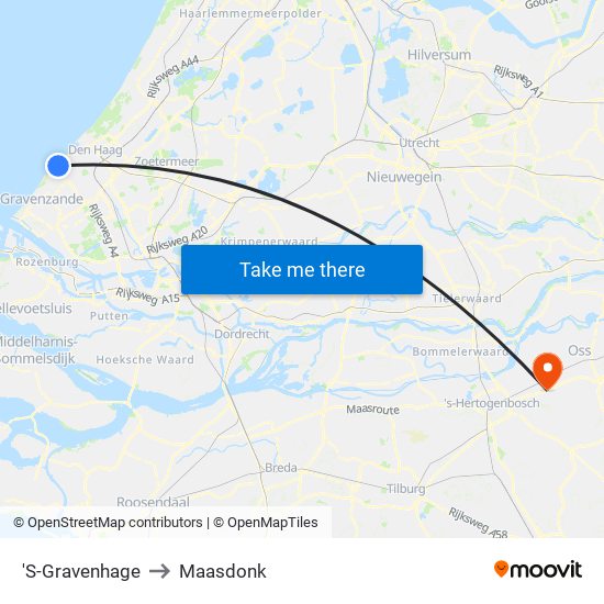 'S-Gravenhage to Maasdonk map