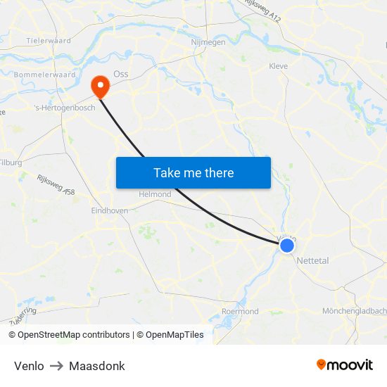 Venlo to Maasdonk map