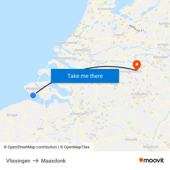 Vlissingen to Maasdonk map