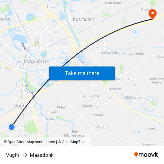 Vught to Maasdonk map