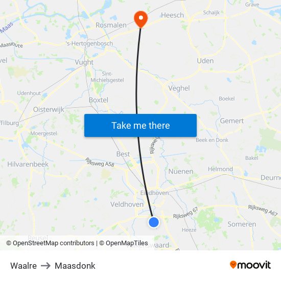 Waalre to Maasdonk map