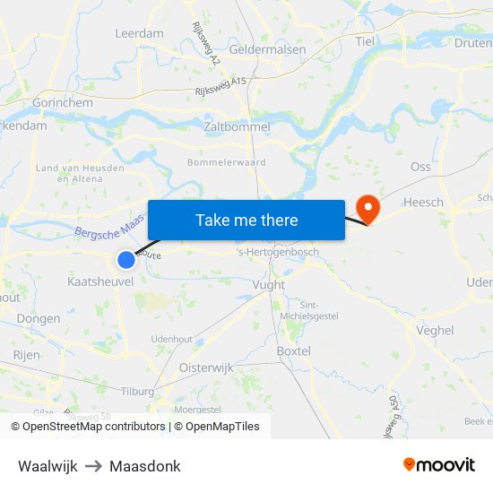 Waalwijk to Maasdonk map