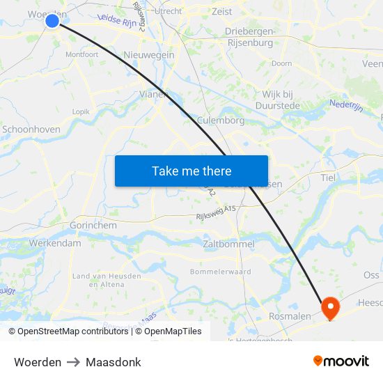 Woerden to Maasdonk map