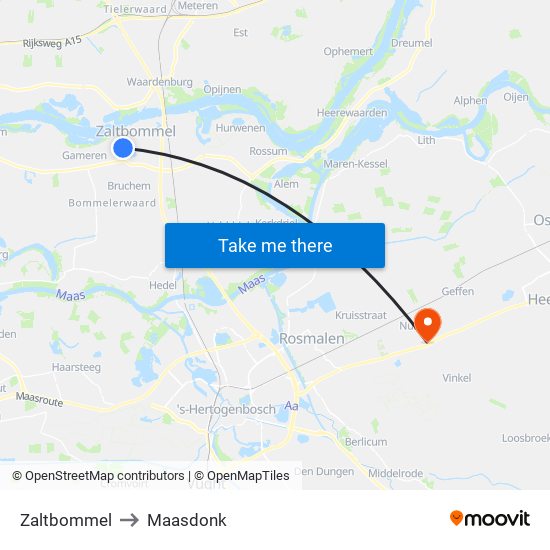 Zaltbommel to Maasdonk map