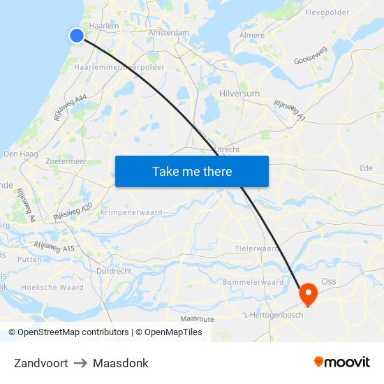 Zandvoort to Maasdonk map