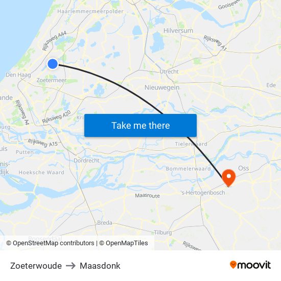 Zoeterwoude to Maasdonk map