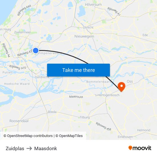 Zuidplas to Maasdonk map