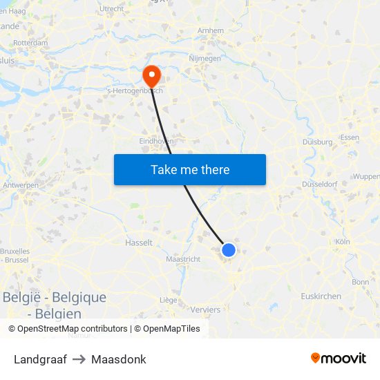 Landgraaf to Maasdonk map