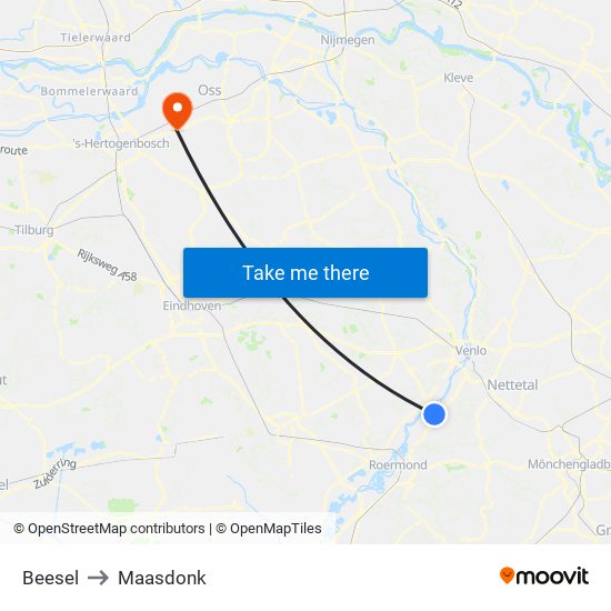 Beesel to Maasdonk map