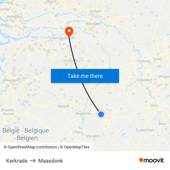 Kerkrade to Maasdonk map