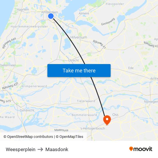 Weesperplein to Maasdonk map