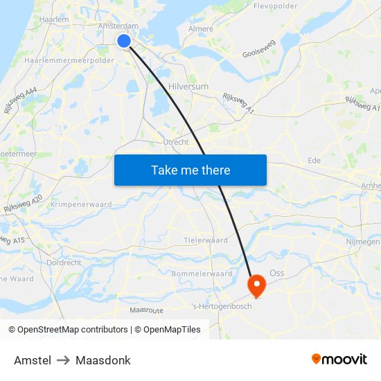 Amstel to Maasdonk map