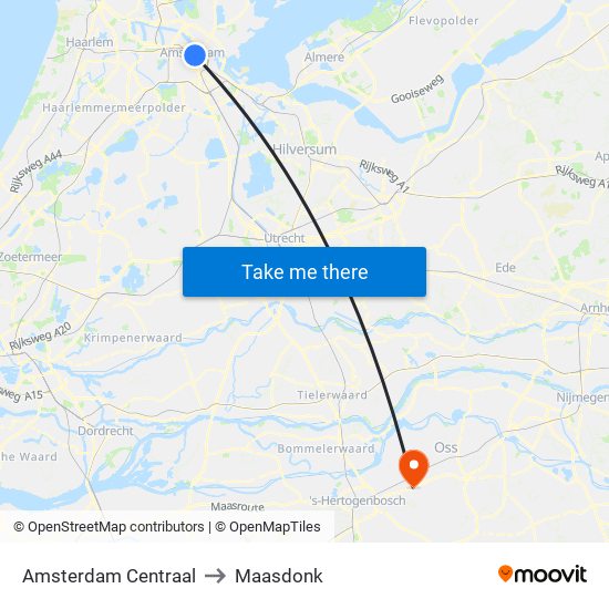 Amsterdam Centraal to Maasdonk map