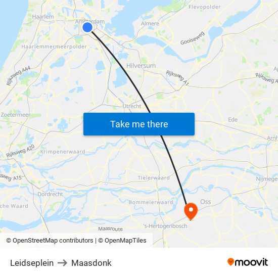 Leidseplein to Maasdonk map