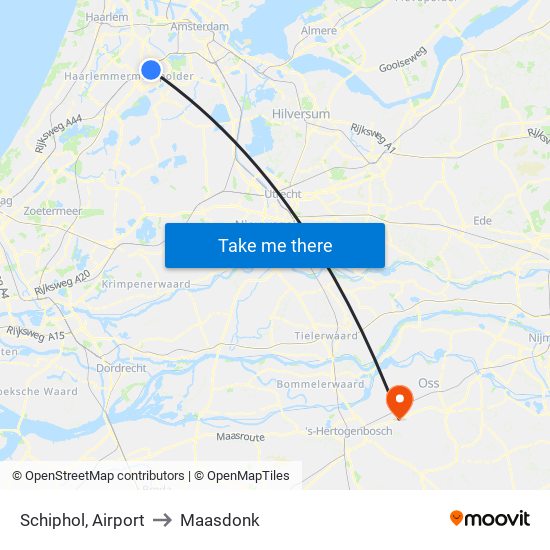 Schiphol, Airport to Maasdonk map