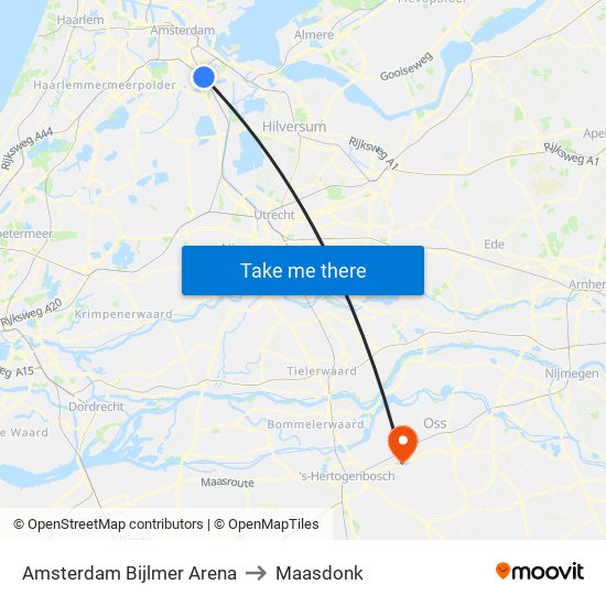 Amsterdam Bijlmer Arena to Maasdonk map