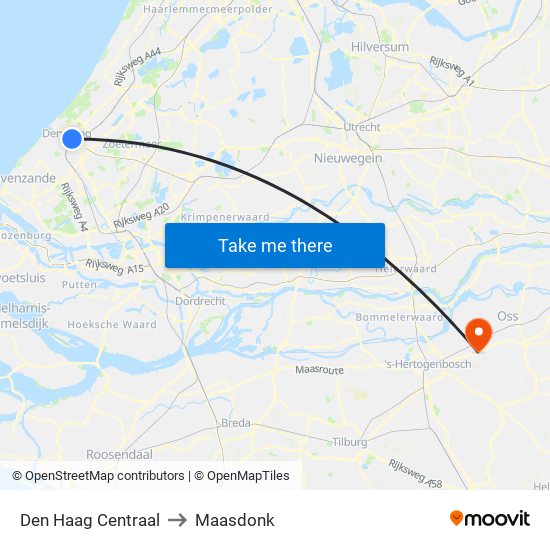 Den Haag Centraal to Maasdonk map