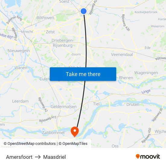 Amersfoort to Maasdriel map