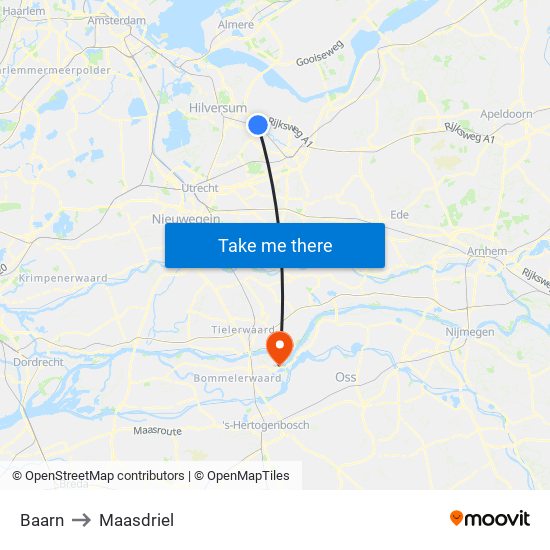 Baarn to Maasdriel map