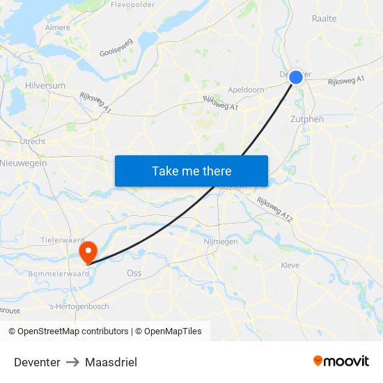 Deventer to Maasdriel map