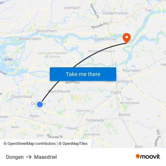 Dongen to Maasdriel map