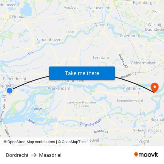 Dordrecht to Maasdriel map