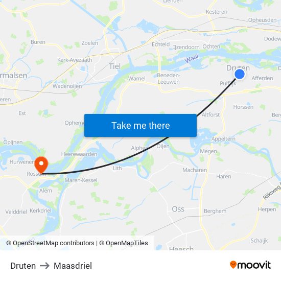 Druten to Maasdriel map