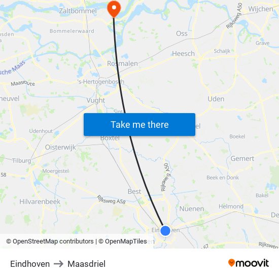 Eindhoven to Maasdriel map