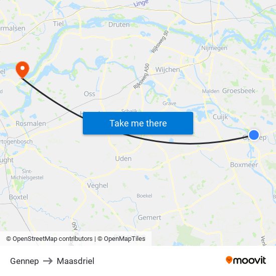 Gennep to Maasdriel map
