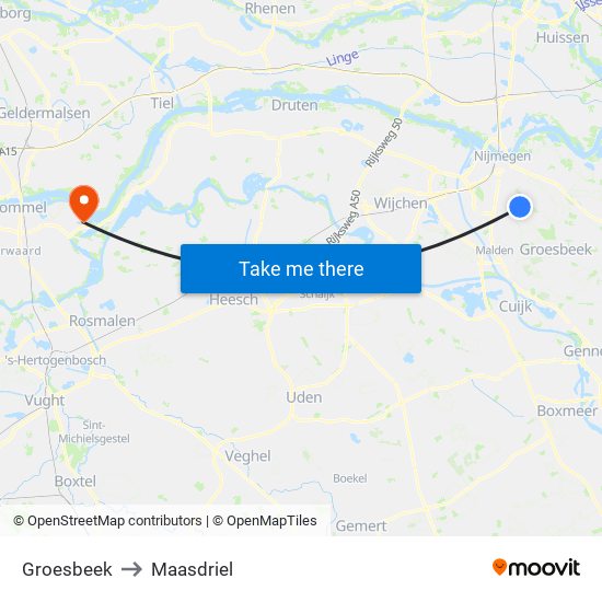 Groesbeek to Maasdriel map