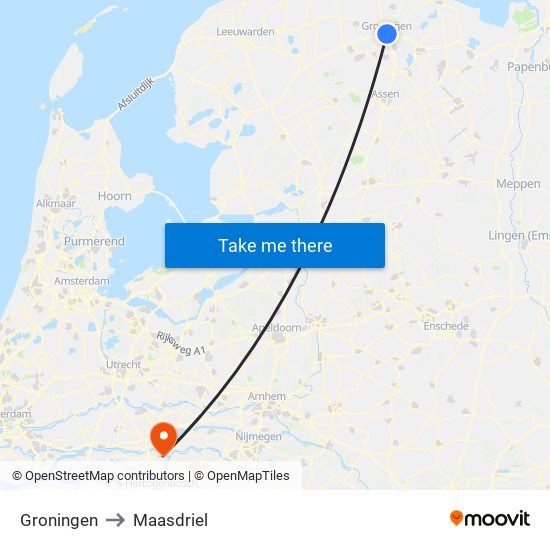 Groningen to Maasdriel map