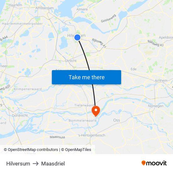 Hilversum to Maasdriel map
