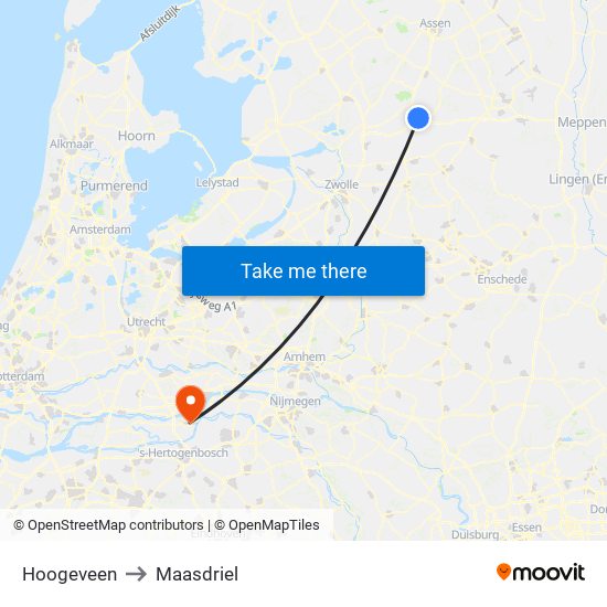 Hoogeveen to Maasdriel map