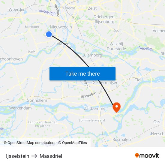 Ijsselstein to Maasdriel map