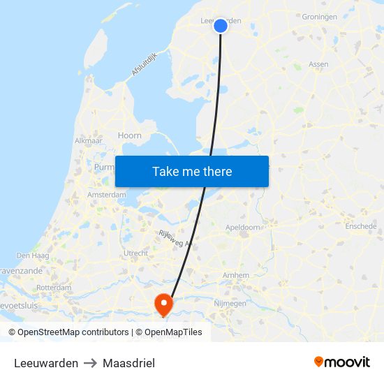 Leeuwarden to Maasdriel map