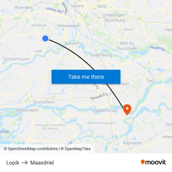 Lopik to Maasdriel map