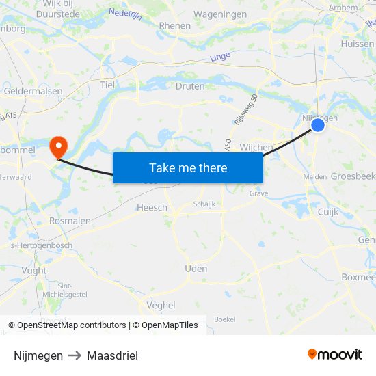Nijmegen to Maasdriel map