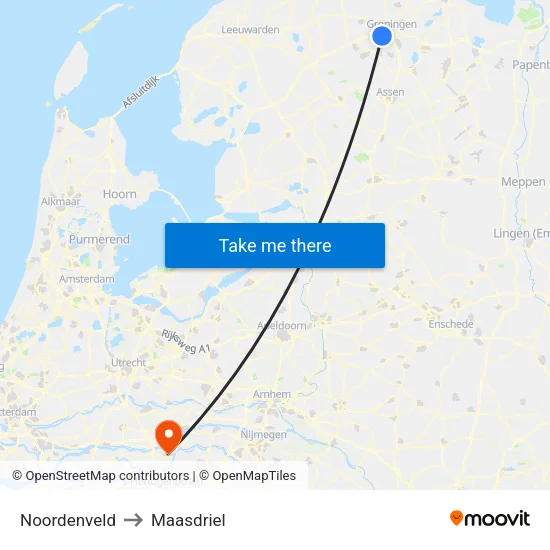 Noordenveld to Maasdriel map