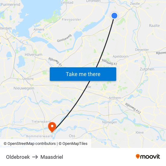 Oldebroek to Maasdriel map