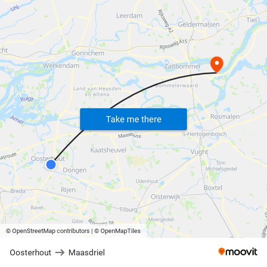 Oosterhout to Maasdriel map