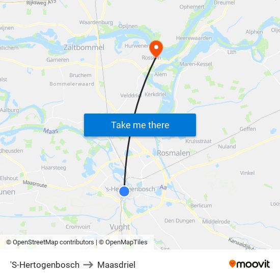 'S-Hertogenbosch to Maasdriel map