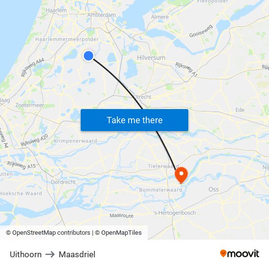 Uithoorn to Maasdriel map