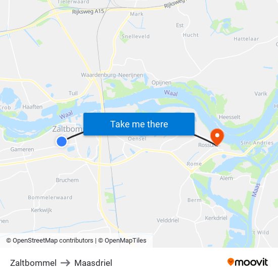 Zaltbommel to Maasdriel map