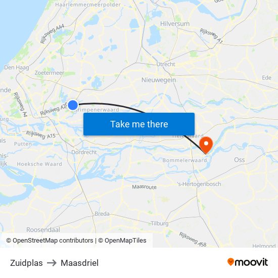 Zuidplas to Maasdriel map