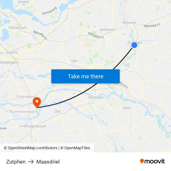 Zutphen to Maasdriel map