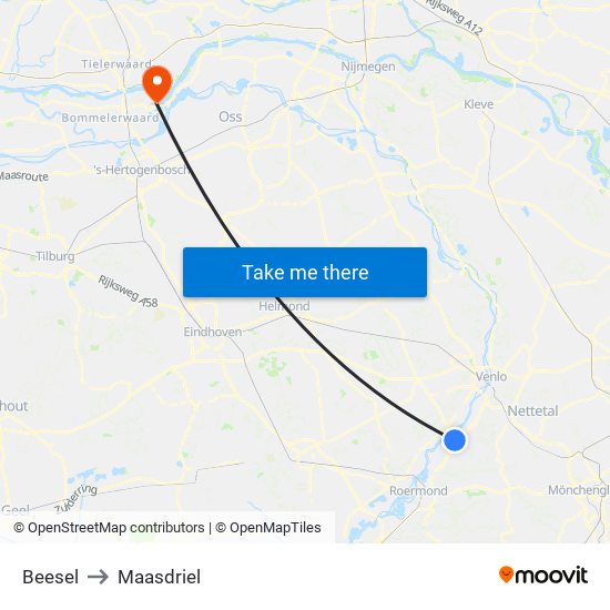 Beesel to Maasdriel map