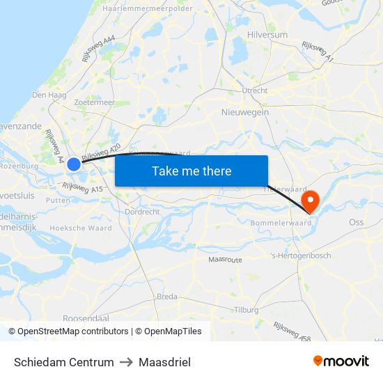 Schiedam Centrum to Maasdriel map