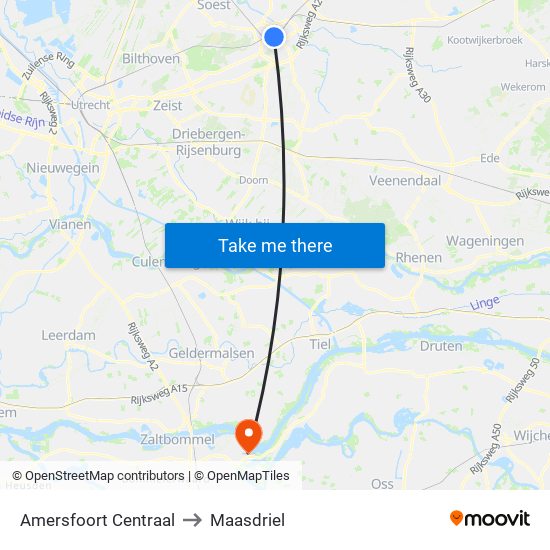 Amersfoort Centraal to Maasdriel map