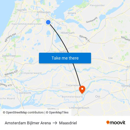 Amsterdam Bijlmer Arena to Maasdriel map