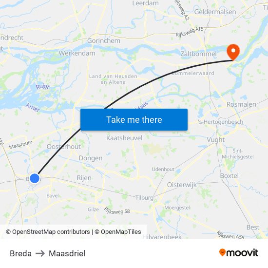 Breda to Maasdriel map